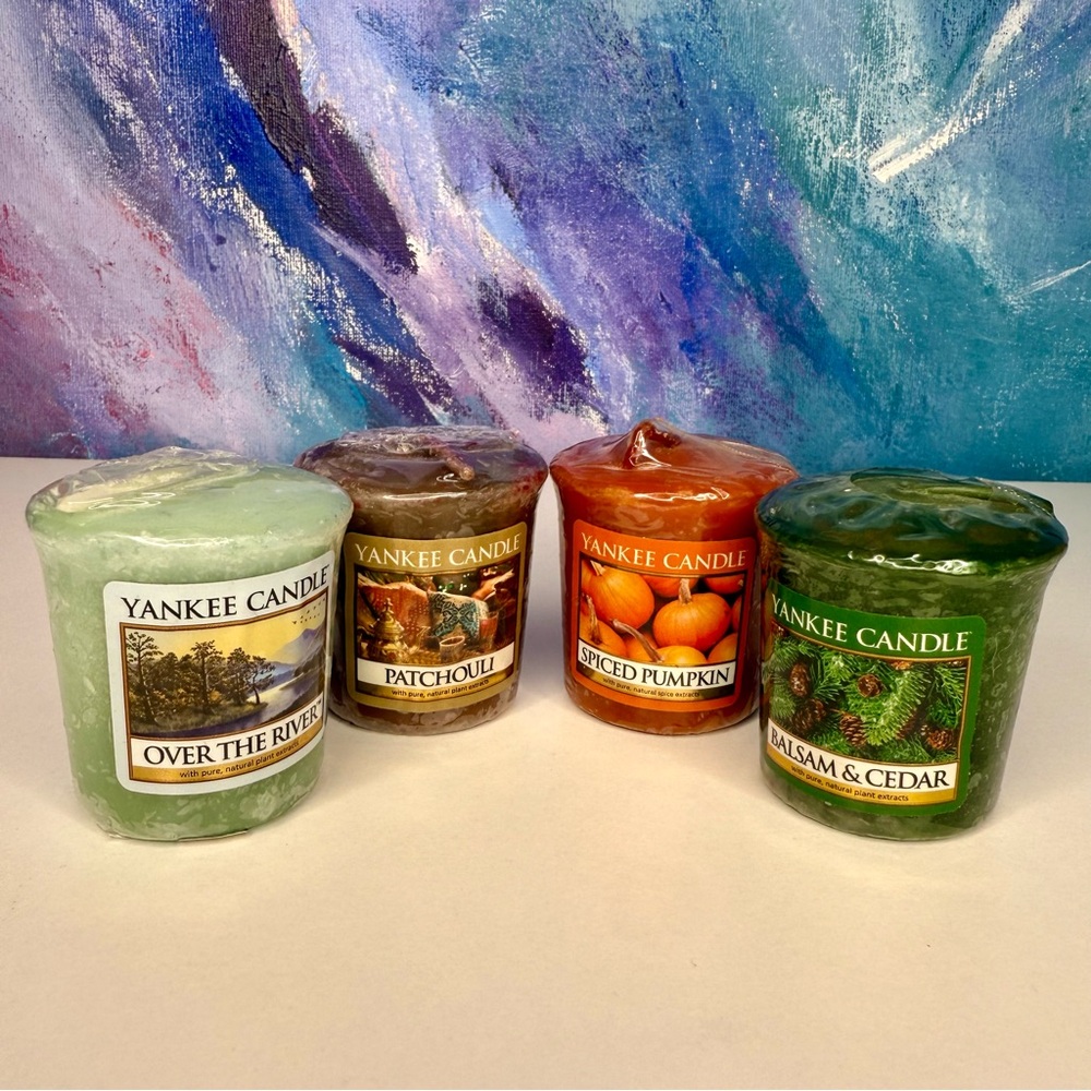 Yankee Candle Votives NEW Over the River Patchouli Balsam & Cedar Spiced Pumpkin